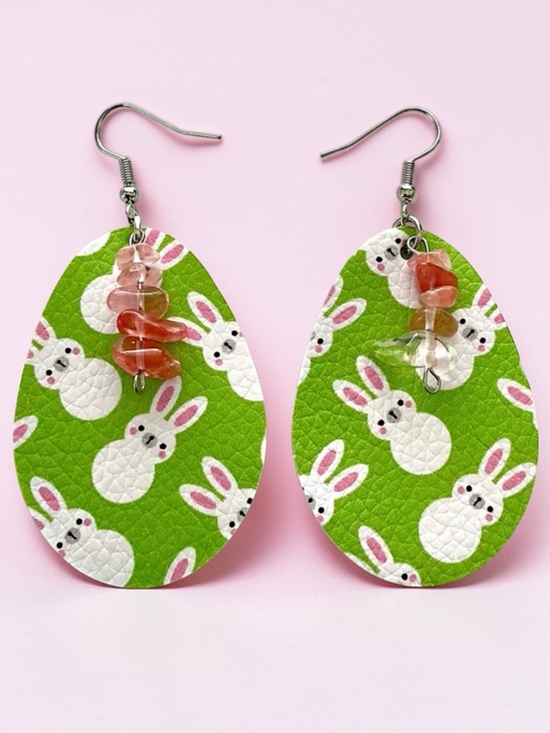 Hand Crafted Jewelry - 🆕 Easter Gemstones and Faux Leather Earrings